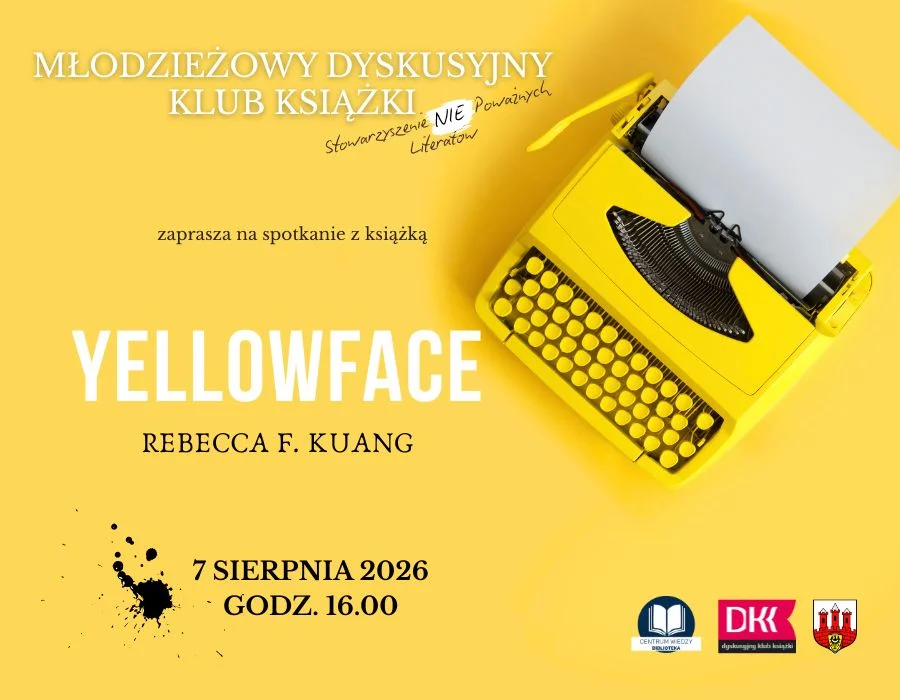 Grafika promocyjna wydarzenia DKK dla młodzieży – spotkanie o książce „Yellowface”
