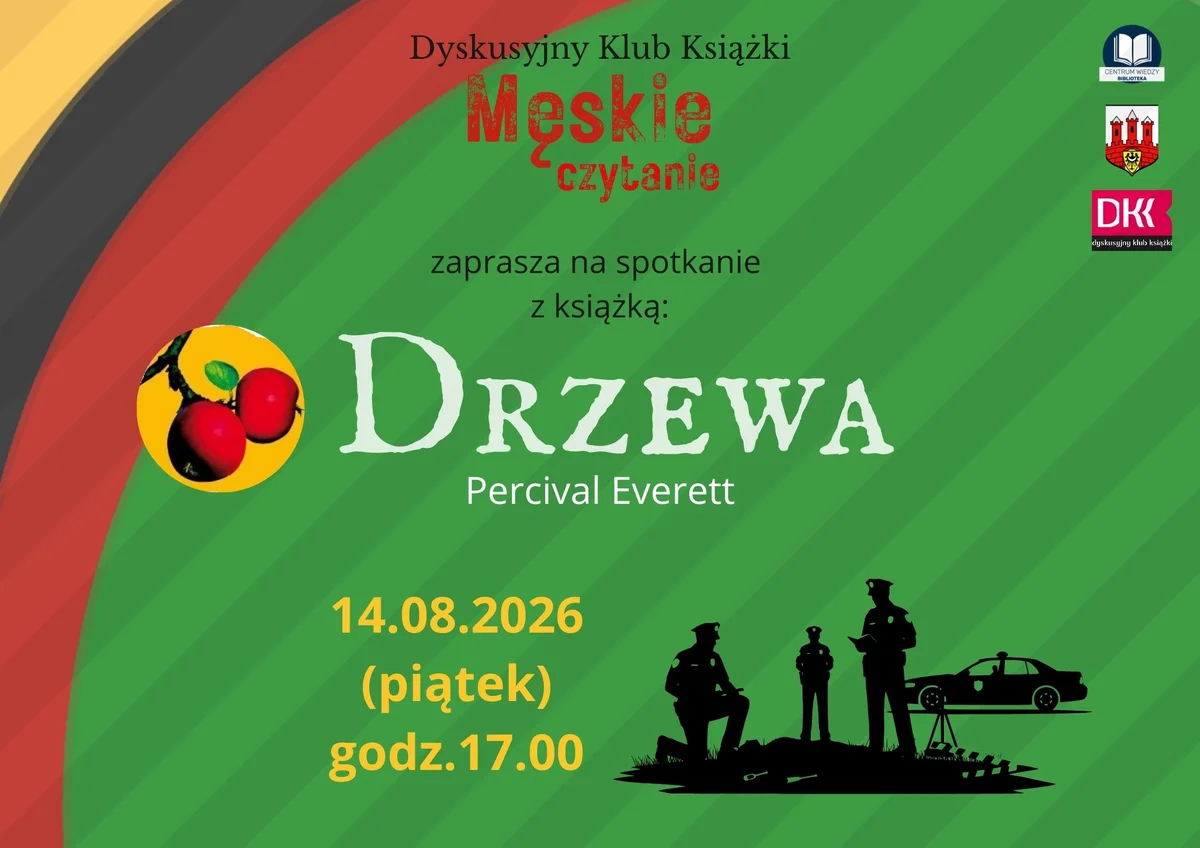 Grafika promocyjna wydarzenia DKK Męskie czytanie – spotkanie z książką „Drzewa”