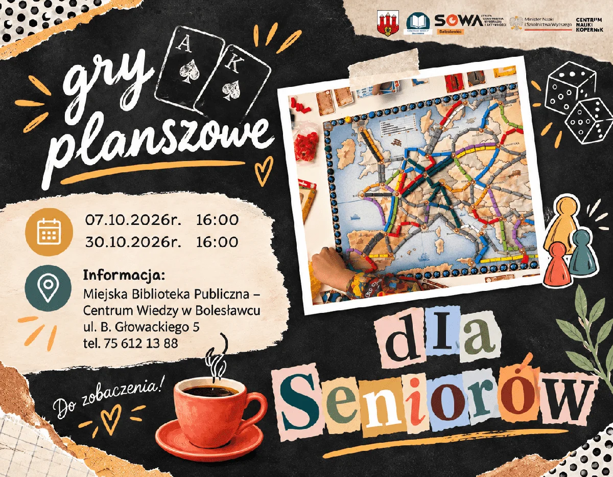 Grafika promocyjna wydarzenia Klub Gier Planszowych dla Seniorów
