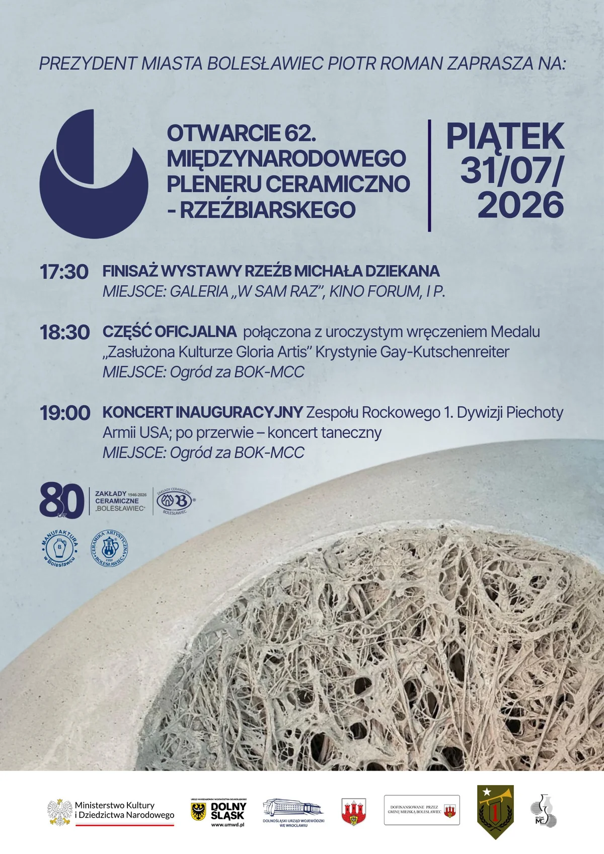 Grafika promocyjna wydarzenia Otwarcie 62. Międzynarodowego Pleneru Ceramiczno-Rzeźbiarskiego