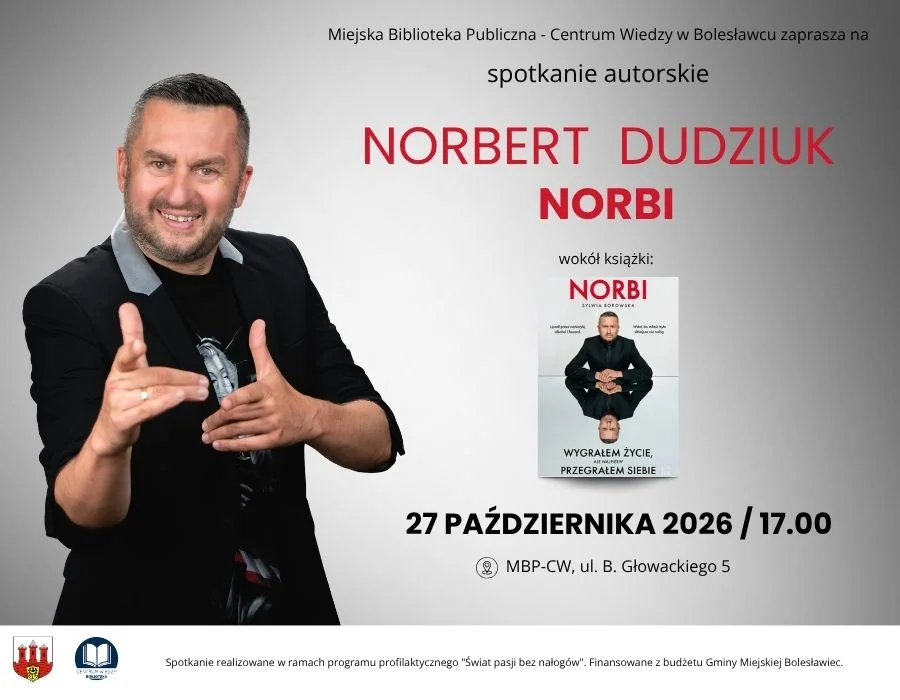Grafika promocyjna wydarzenia Spotkanie autorskie z Norbertem Dudziukiem – Norbim