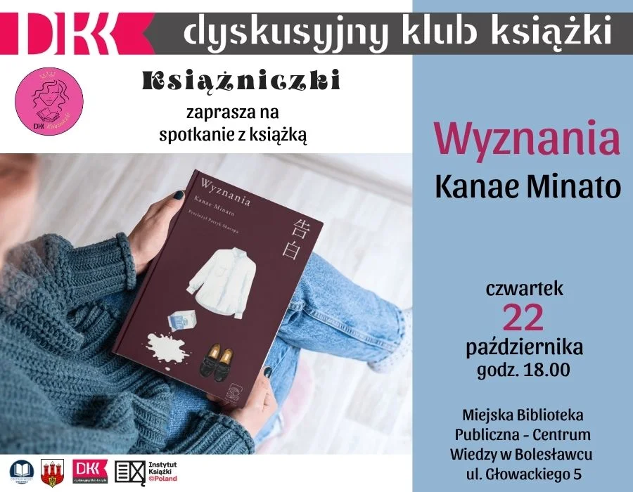 Grafika promocyjna wydarzenia Spotkanie DKK Książniczki o książce „Wyznania” Kanae Minato
