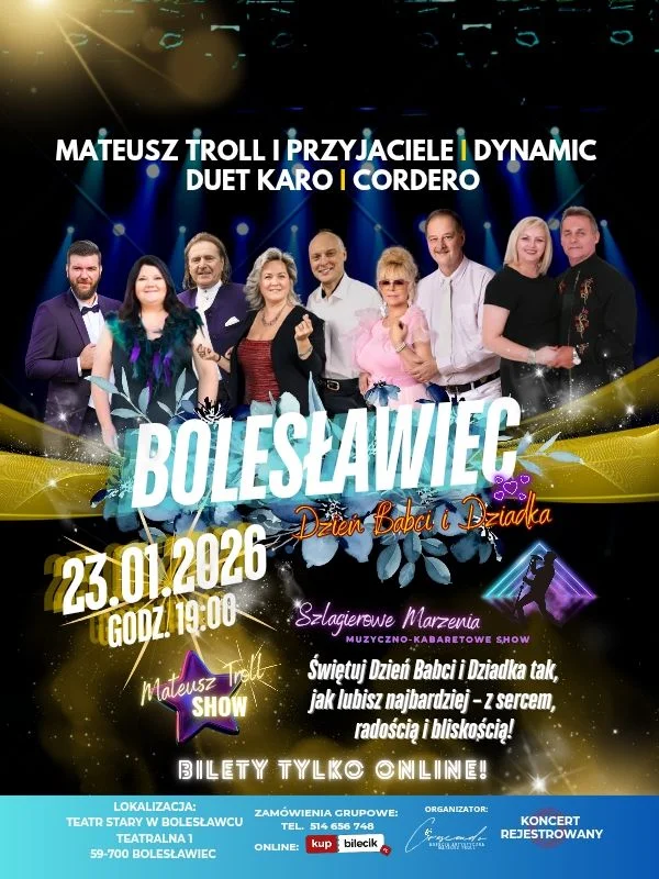 Grafika promocyjna wydarzenia Szlagierowe Marzenia — koncert z okazji Dnia Babci i Dziadka w Bolesławcu