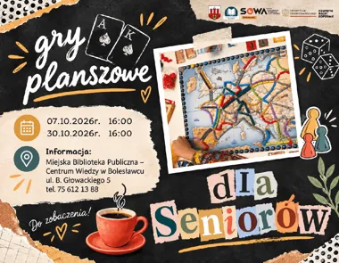 Grafika promocyjna wydarzenia Klub Gier Planszowych dla Seniorów