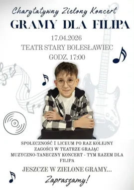 Grafika promocyjna wydarzenia Zielony Koncert dla Filipa w Teatrze Starym w Bolesławcu