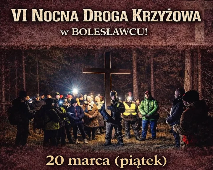 Grafika promocyjna wydarzenia VI Nocna Droga Krzyżowa — Bolesławiec 2026