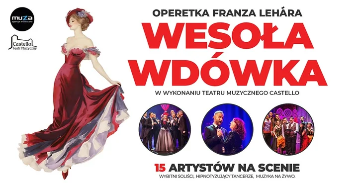 Grafika promocyjna wydarzenia Wesoła Wdówka — operetka Franza Lehára w Bolesławcu (11.12.2025)