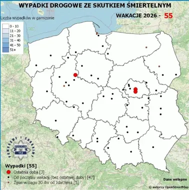 55 śmiertelnych wypadków od początku wakacji. Trzy na Dolnym Śląsku